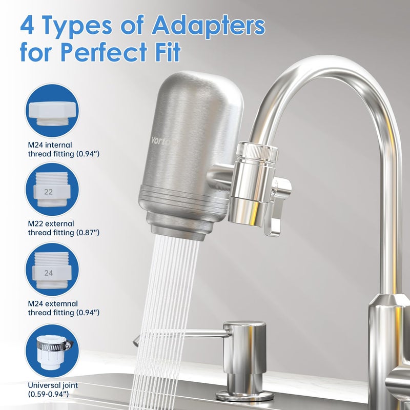 Vortopt Faucet Water Filter for Sink, Rapid Flow - 400 Gallons Faucet Mount Water Filtration System for Tap Water, NSF Certified Reduces Chlorine (Grey-T2-2 Filter) - Image 4